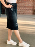 Womens Black Distressed Denim Skirt (Plus Sizes Available)