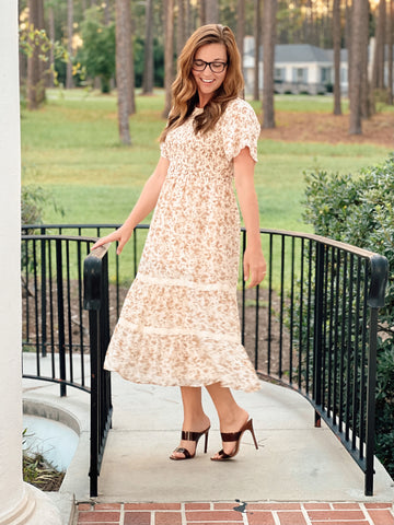 Womens Ivory Floral Dress (Plus Sizes Available)