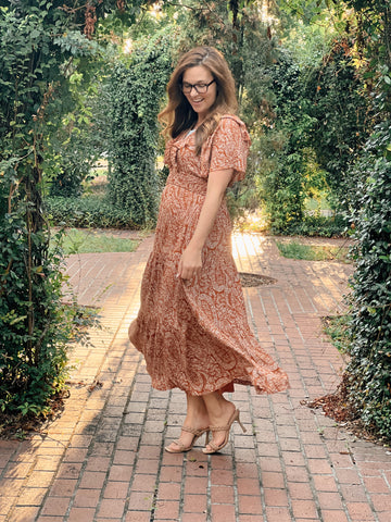 Womens Rust Paisley Dress (Plus Sizes Available)