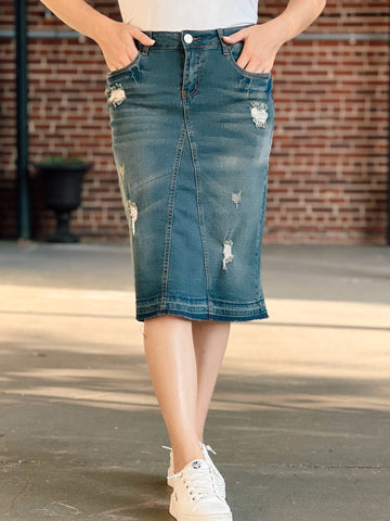 Womens Slimming Denim Skirt (Plus Sizes Available)